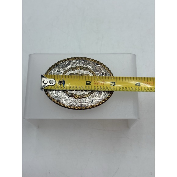 Crumrine Letter K Western Engraved Oval Belt Buckle USA Silverplate Gold Accent main image 9